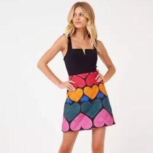 FARM Rio Full Of Hearts Mini Skirt Rainbow Quilted Multicolor XS